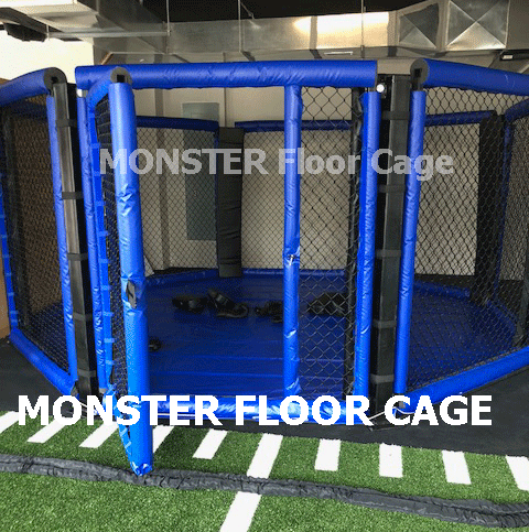 A Floor Mount MMA Gym Cage with rollout padding form Monster Rings and Cages can make you MMA training gym complete