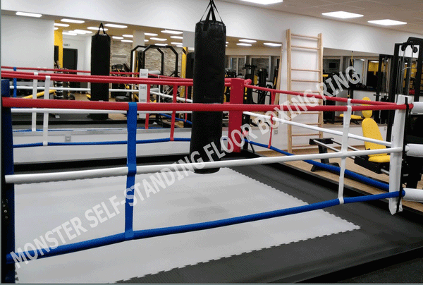 Monster Self Standing Floor Boxing Ring in a gym